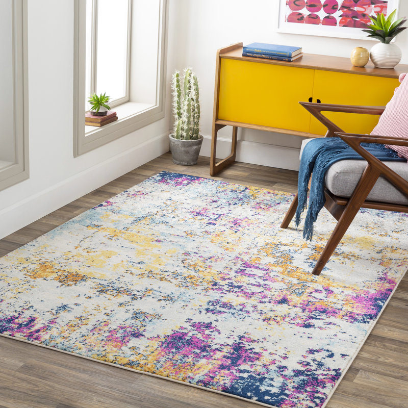 17 Stories Aubuchon Abstract Yellow/Purple/Blue Area Rug & Reviews